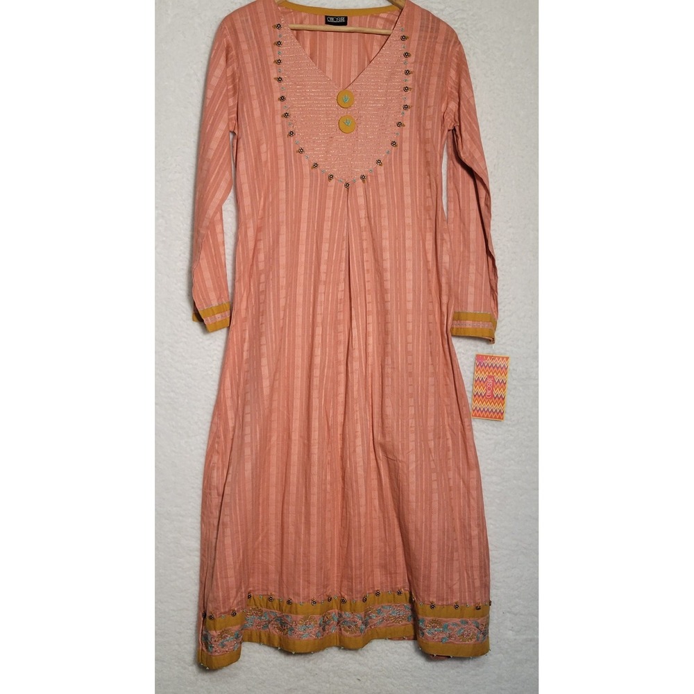 Pakistani Indian Long Dress New NWT Size M‎ Embroidered Beaded 0396